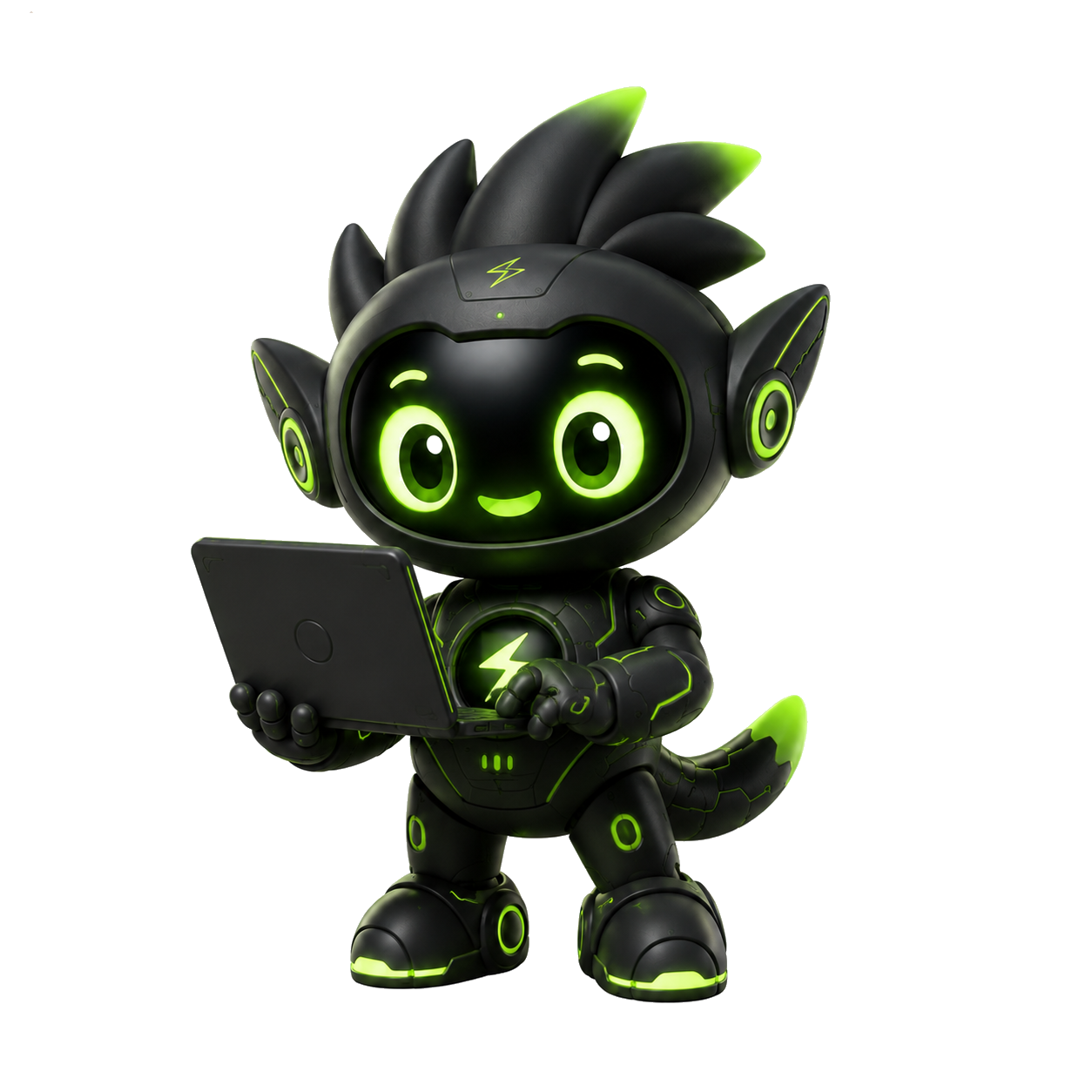 Sparky working on a laptop